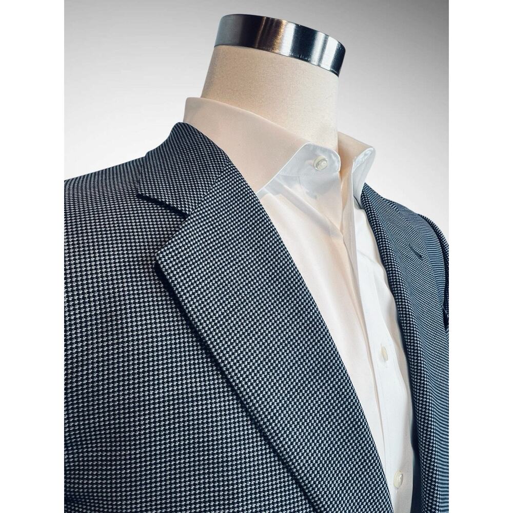 Armani Collezioni 42R Navy Blue & Cream Micro-Houndstooth Designer Blazer Italy - Picture 5 of 16